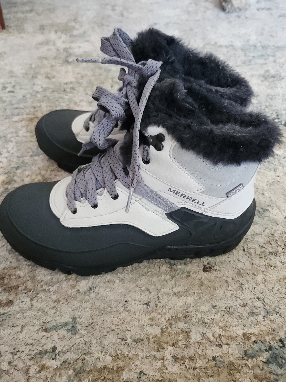 Merrell M-DRY Waterproof Insulated Fur Winter Snow Boots Ash White 5.5